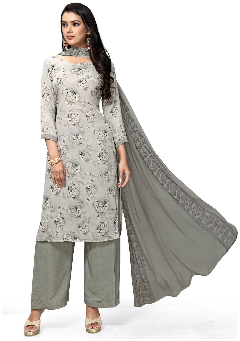 

Vishwam Grey Unstitched Kurta with bottom dupatta With dupatta Dress Material