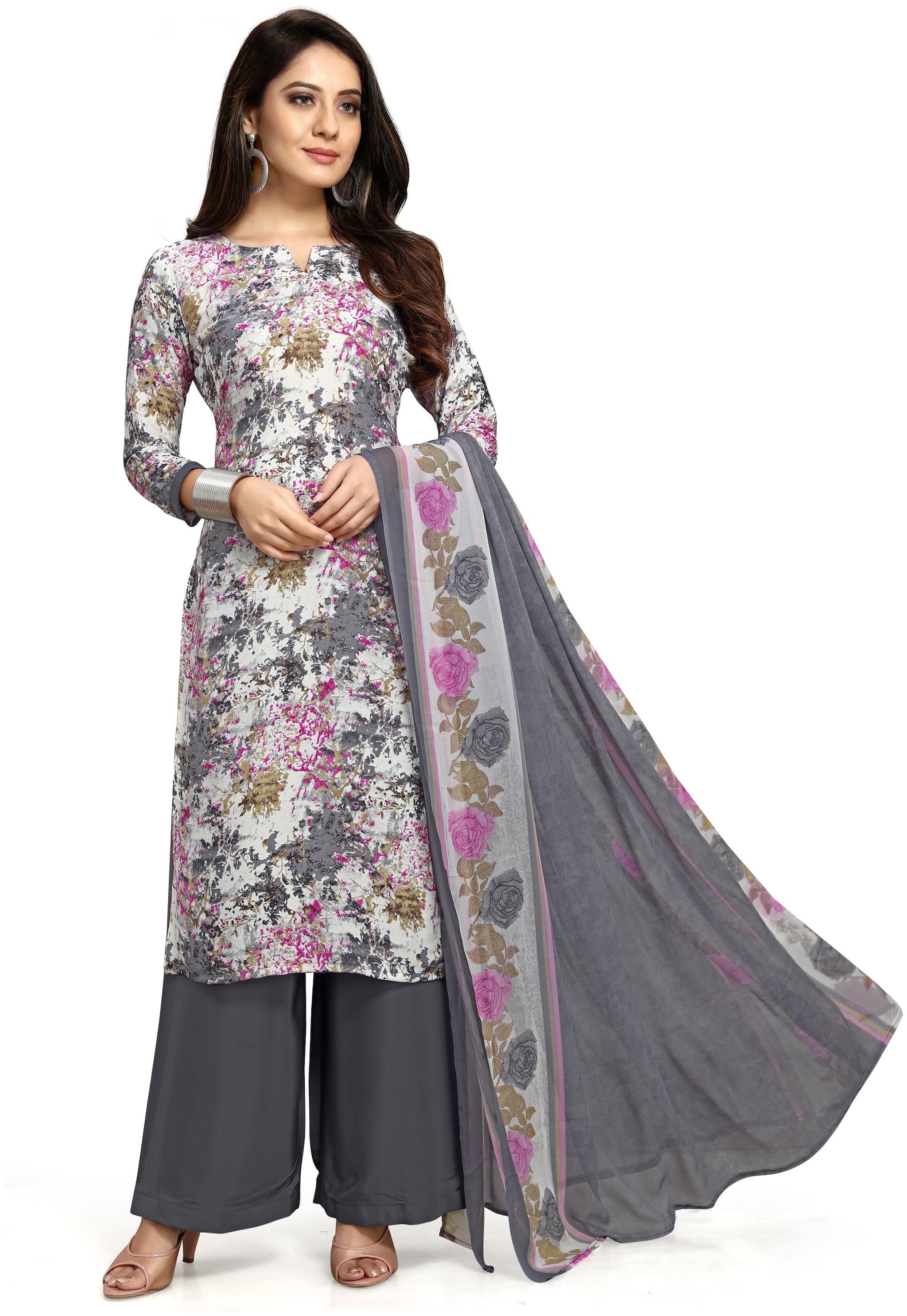 

Vishwam Grey Unstitched Kurta with bottom dupatta With dupatta Dress Material