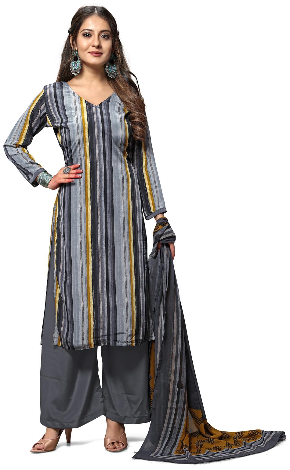 

Vishwam Grey Unstitched Kurta with bottom dupatta With dupatta Dress Material