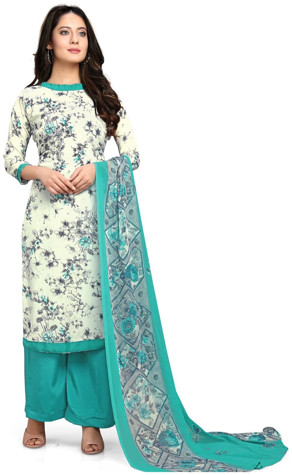 

Vishwam White Unstitched Kurta with bottom dupatta With dupatta Dress Material
