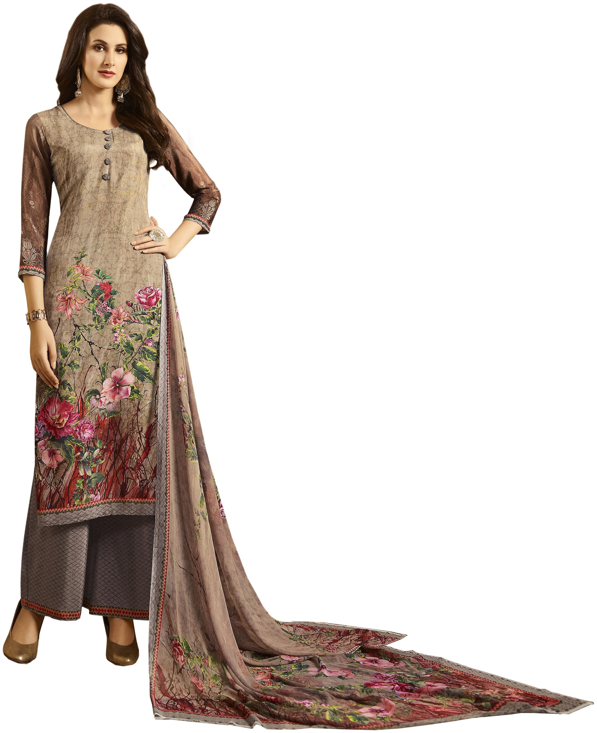 

Vishwam Beige Unstitched Kurta with bottom dupatta With dupatta Dress Material