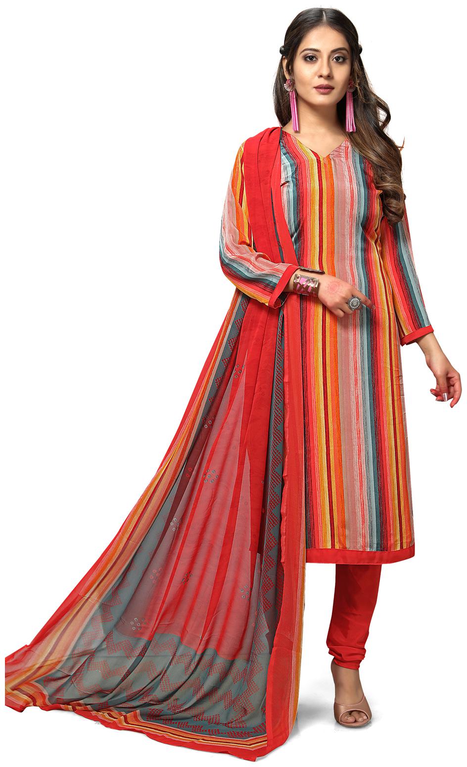 

Vishwam Red Unstitched Kurta with bottom dupatta With dupatta Dress Material