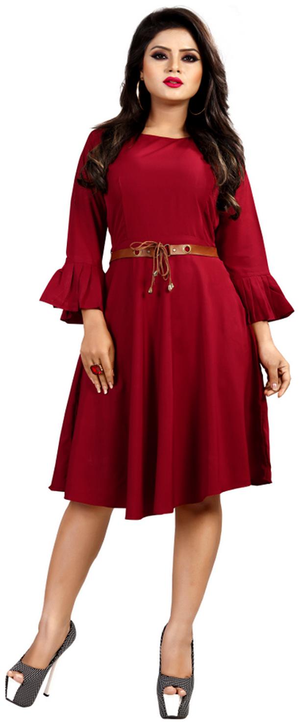 

VISVA DESIGNER Maroon Solid A-line dress