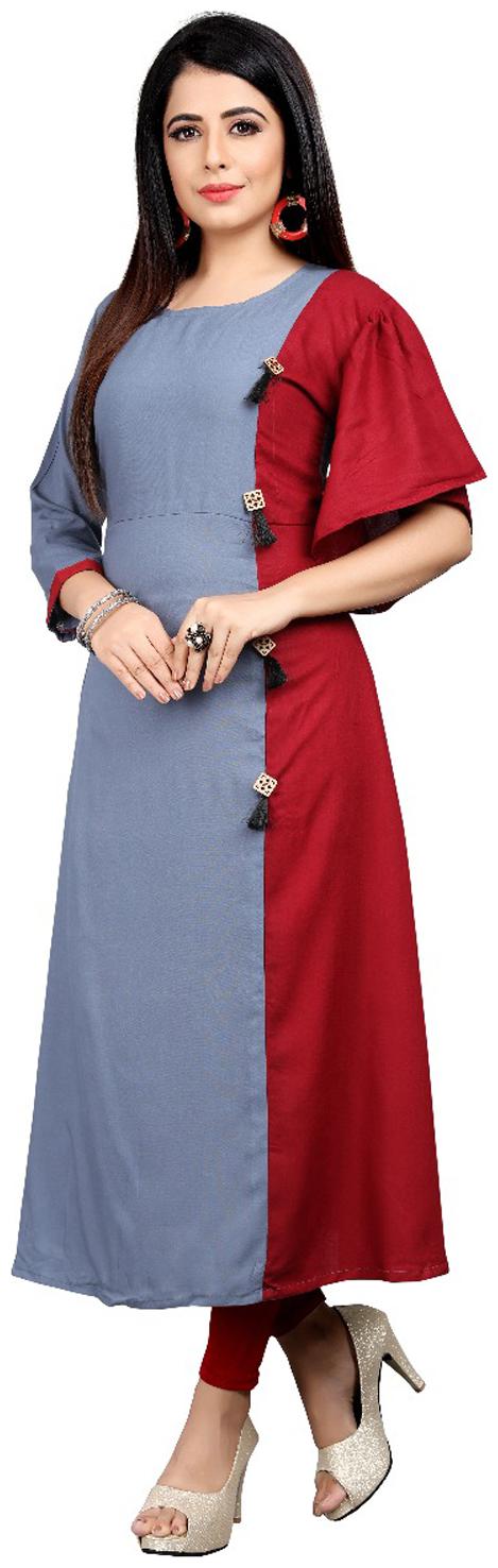 

Viva Grey Red Designer Rayon Kurti