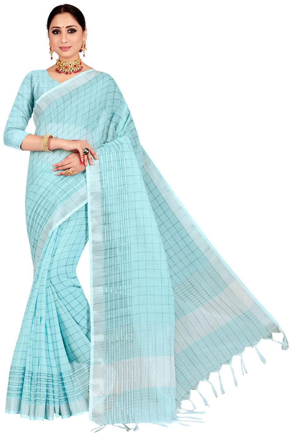 

Viva N Diva Women Linen Daily Wear Saree With Blouse Piece (Turquoise)