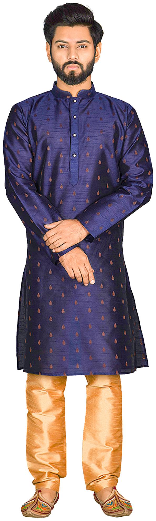

Viva N Diva Men Silk Printed Kurta Pyajamaa Blue