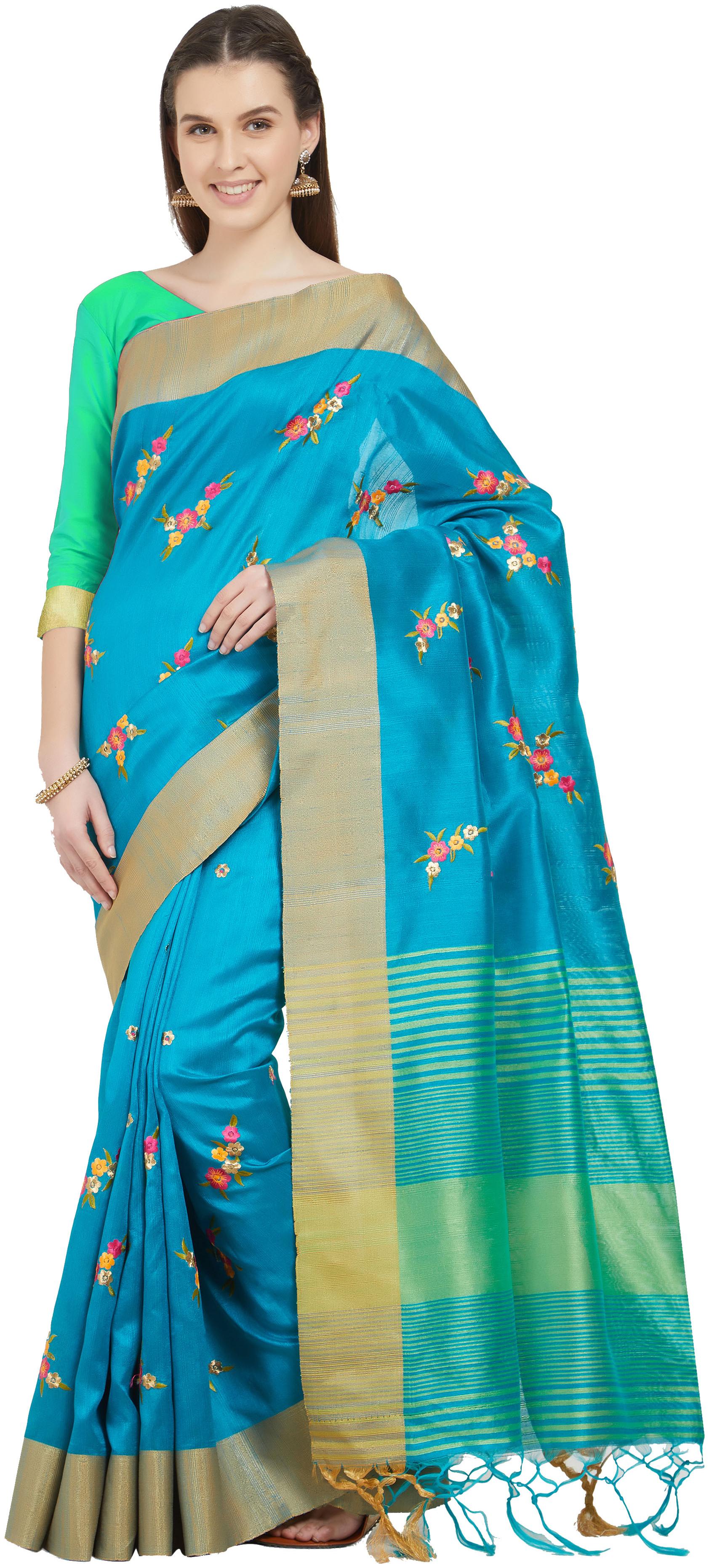 

Viva N Diva Teal Color Cotton Silk Saree