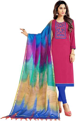 Buy Viva N Diva Dark Pink Cotton Slub Embroidered Dress Material Online At Low Prices In India Paytmmall Com