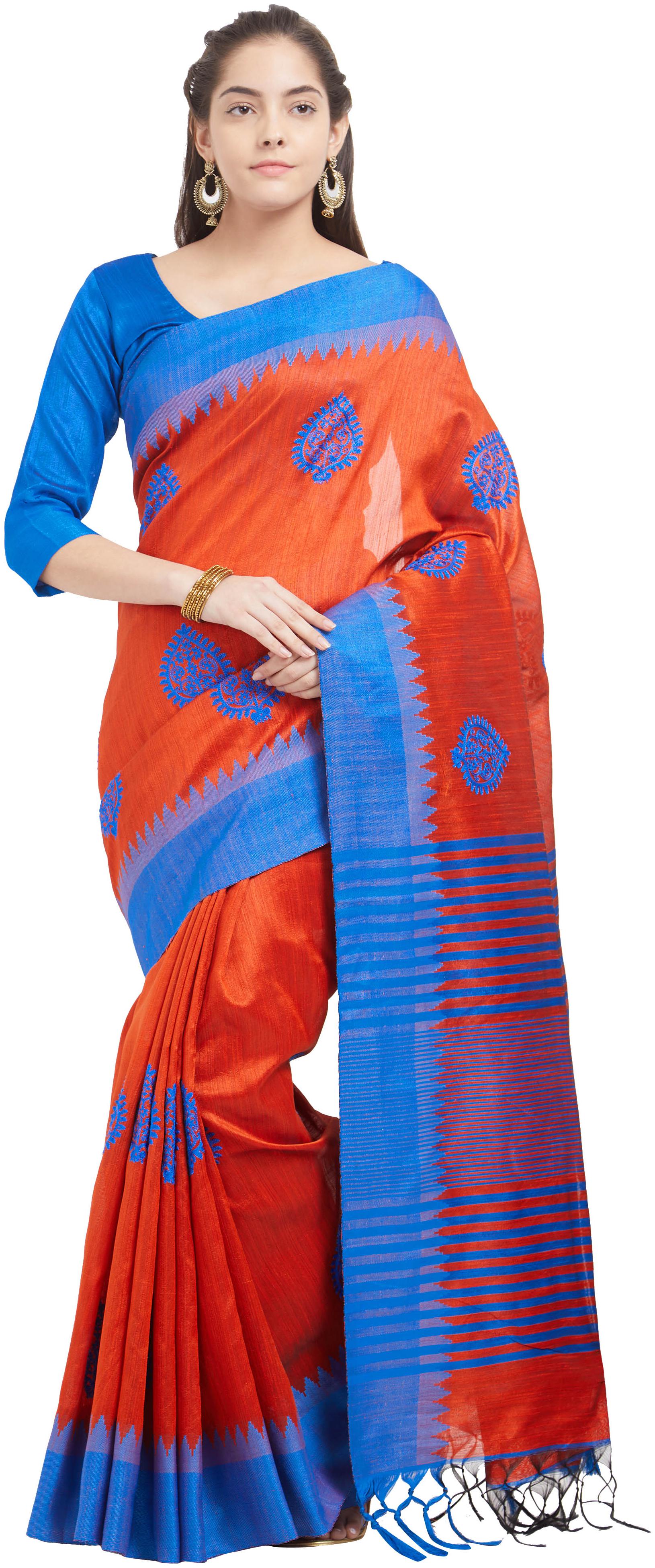 

Viva N Diva Rust OrangeColor Cotton Silk With Embroidery Saree With Blouse Piece