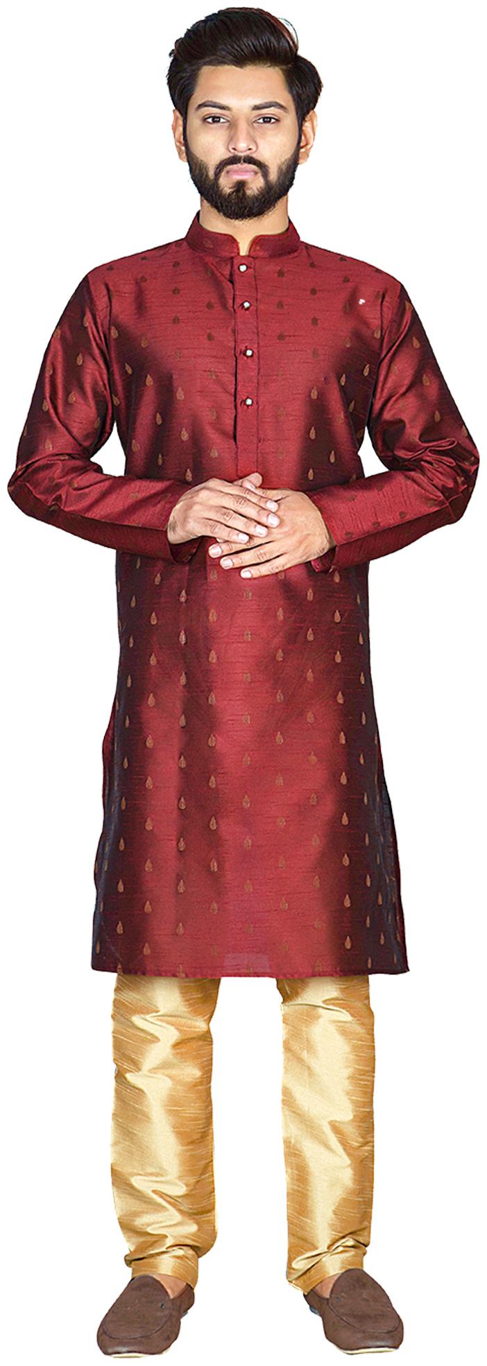 

Viva N Diva Men Silk Printed Kurta Pyajamaa Maroon