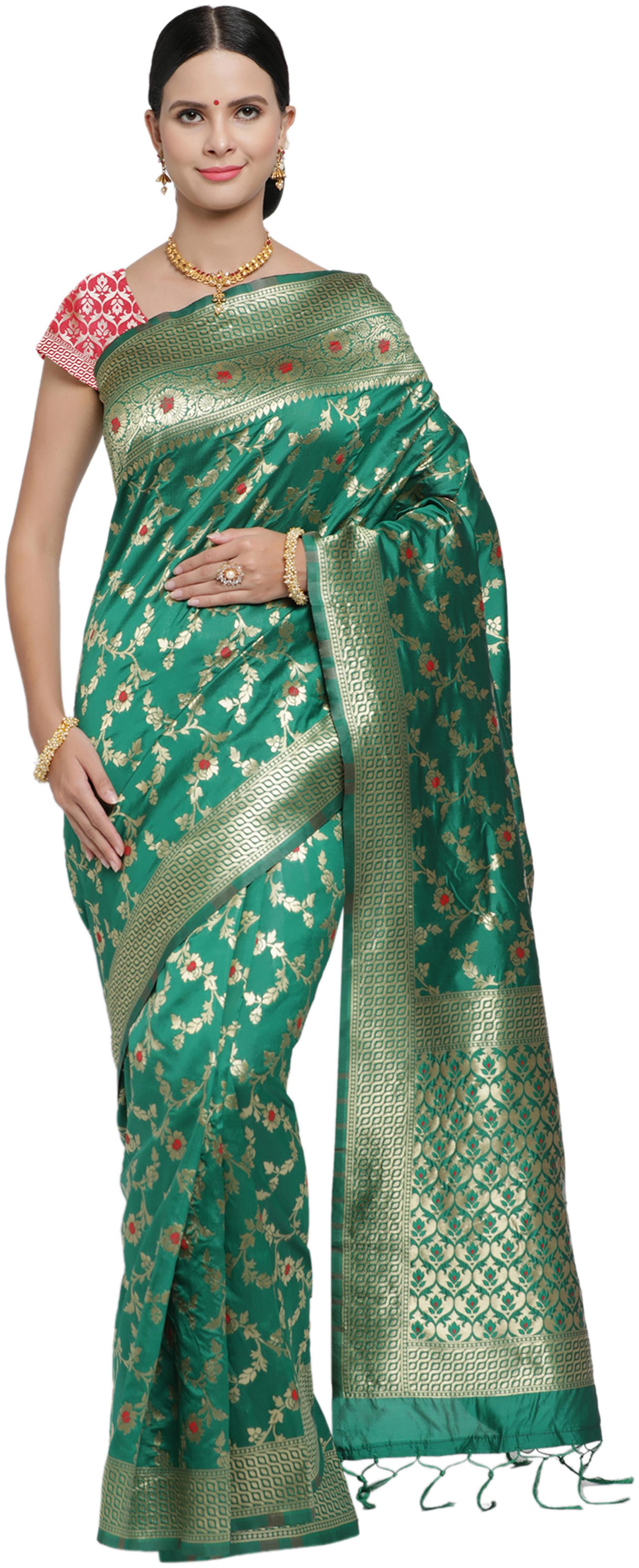 

Viva N Diva Green Woven Universal Regular Saree With Blouse With blouse