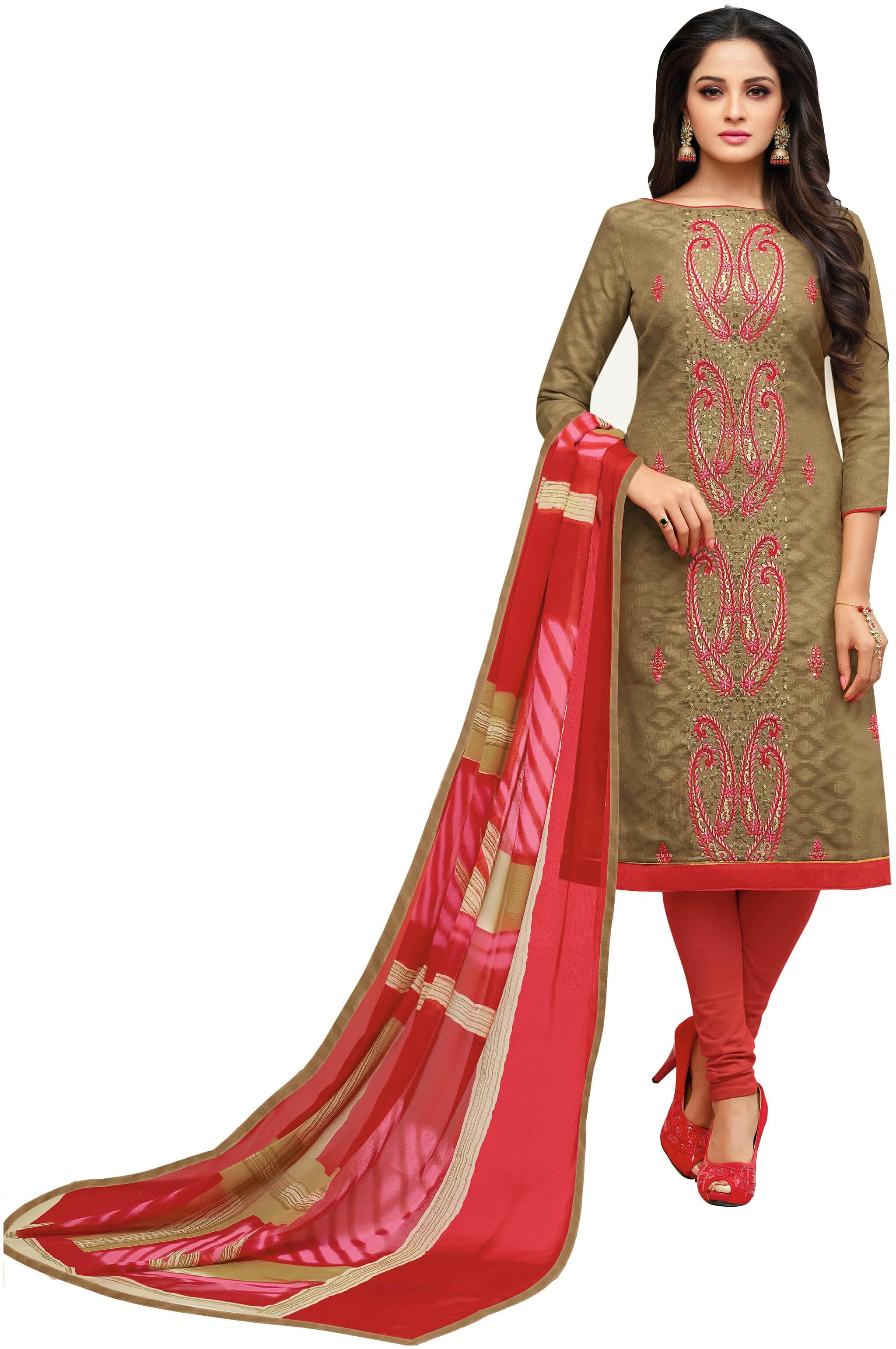 

Viva N Diva Olive Color Jacquard Dress Material