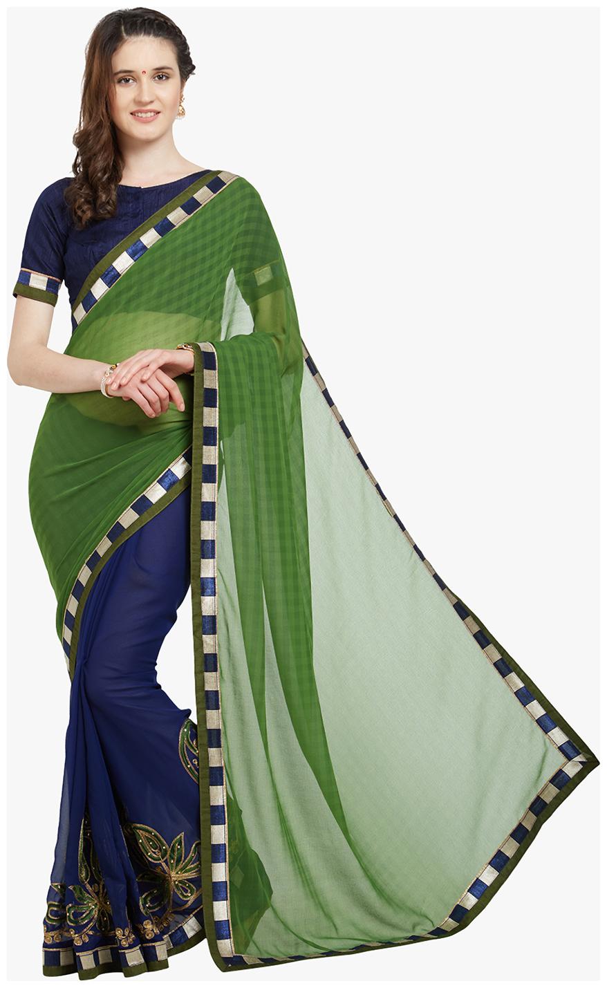 

Viva N Diva Green Blue Color Georgette Bemberg chiffon Saree With Blouse Piece