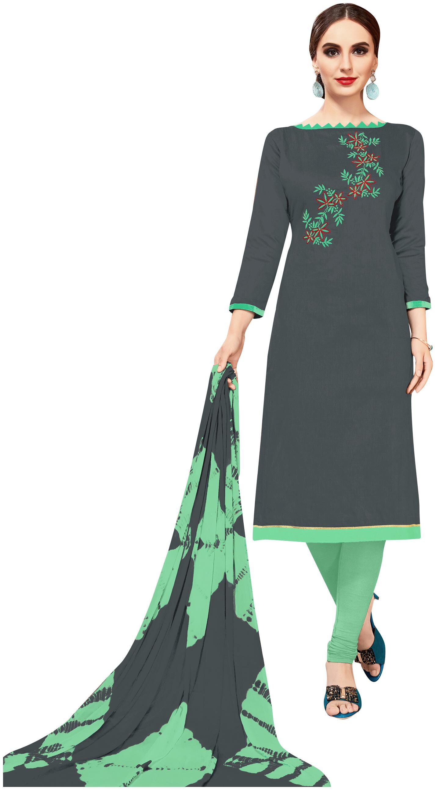 

Viva N Diva Grey Cotton Embroidered Dress Material