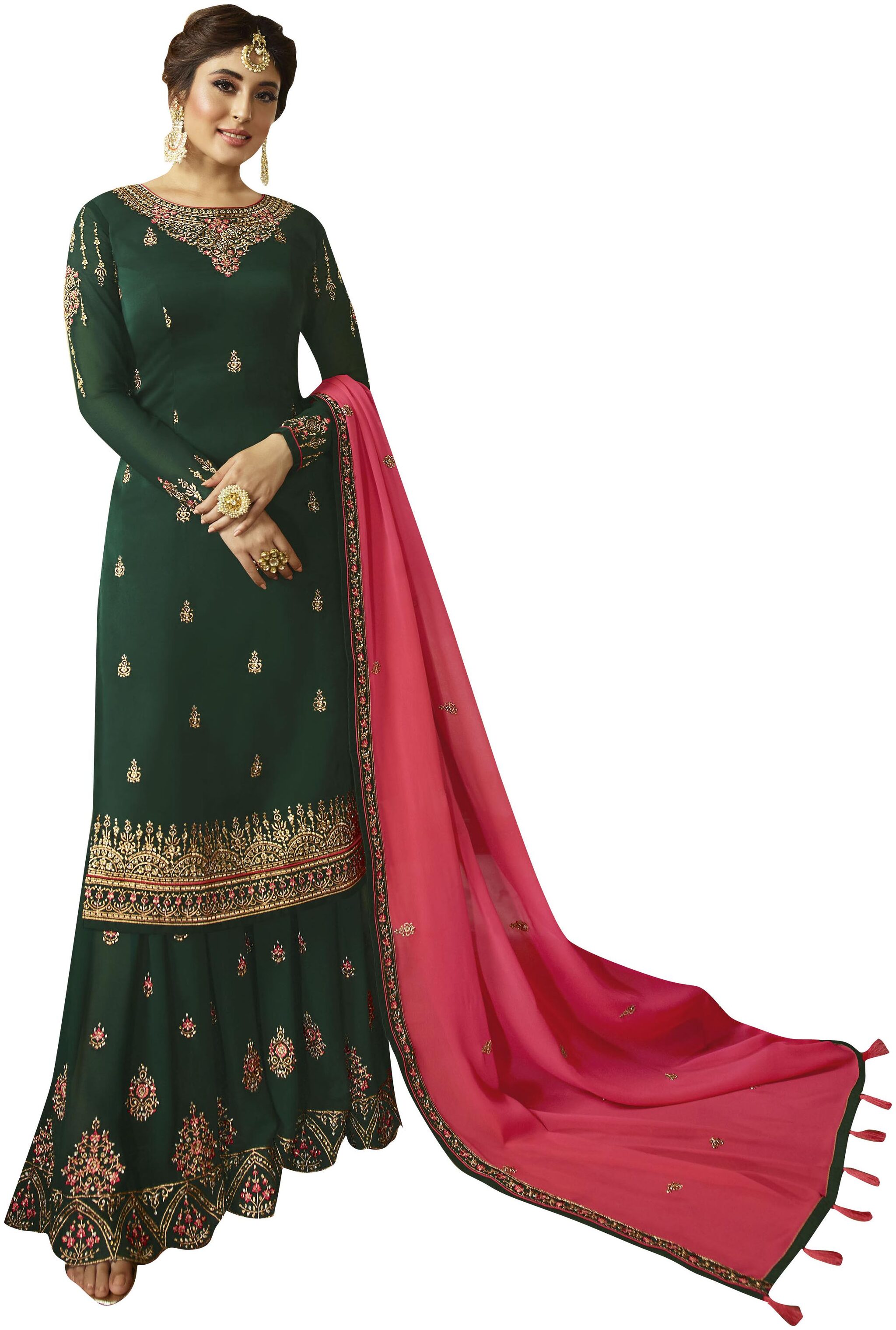 

Viva N Diva Bottle Green Color Sharara Style Semi Stitched Suit