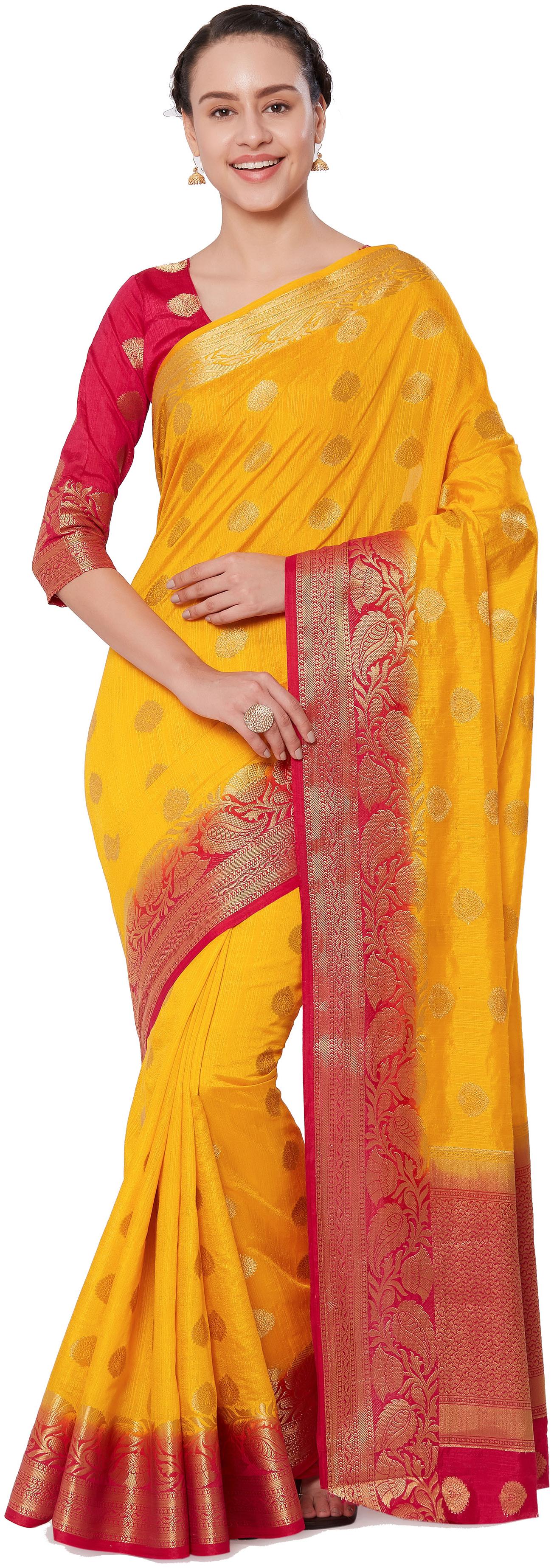 

Viva N Diva Yellow Color Banarasi Silk Saree
