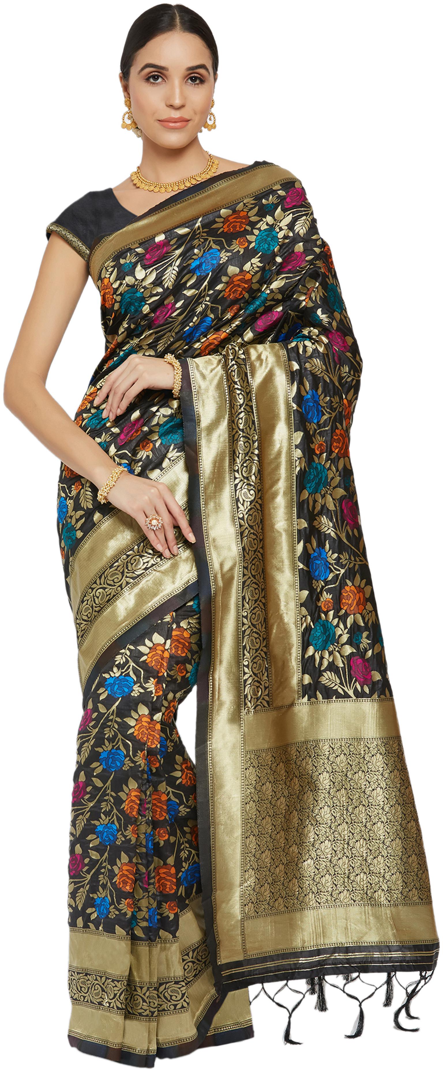 

Viva N Diva Black Woven Universal Regular Saree With Blouse With blouse
