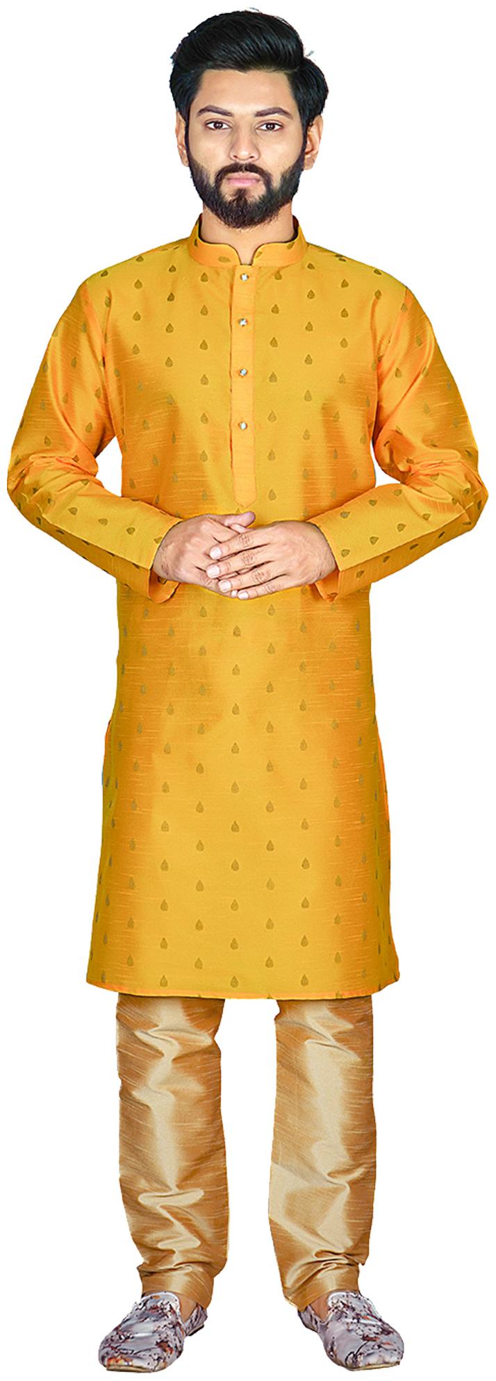 

Viva N Diva Men Silk Printed Kurta Pyajamaa Yellow