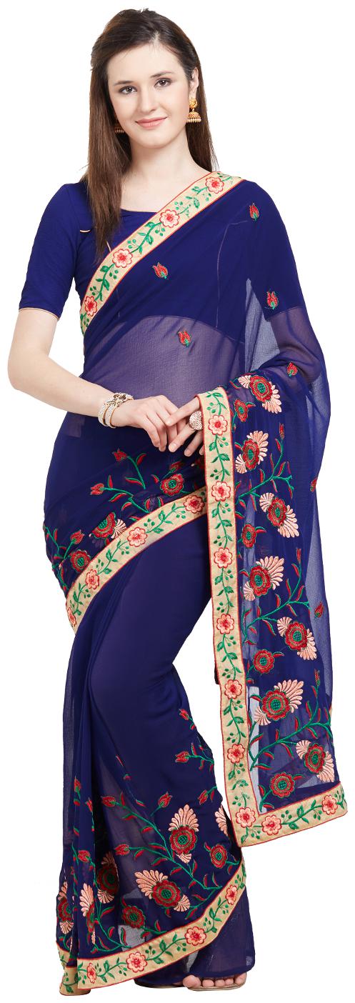 

Viva N Diva Blue Embroidered Universal Designer Saree With blouse