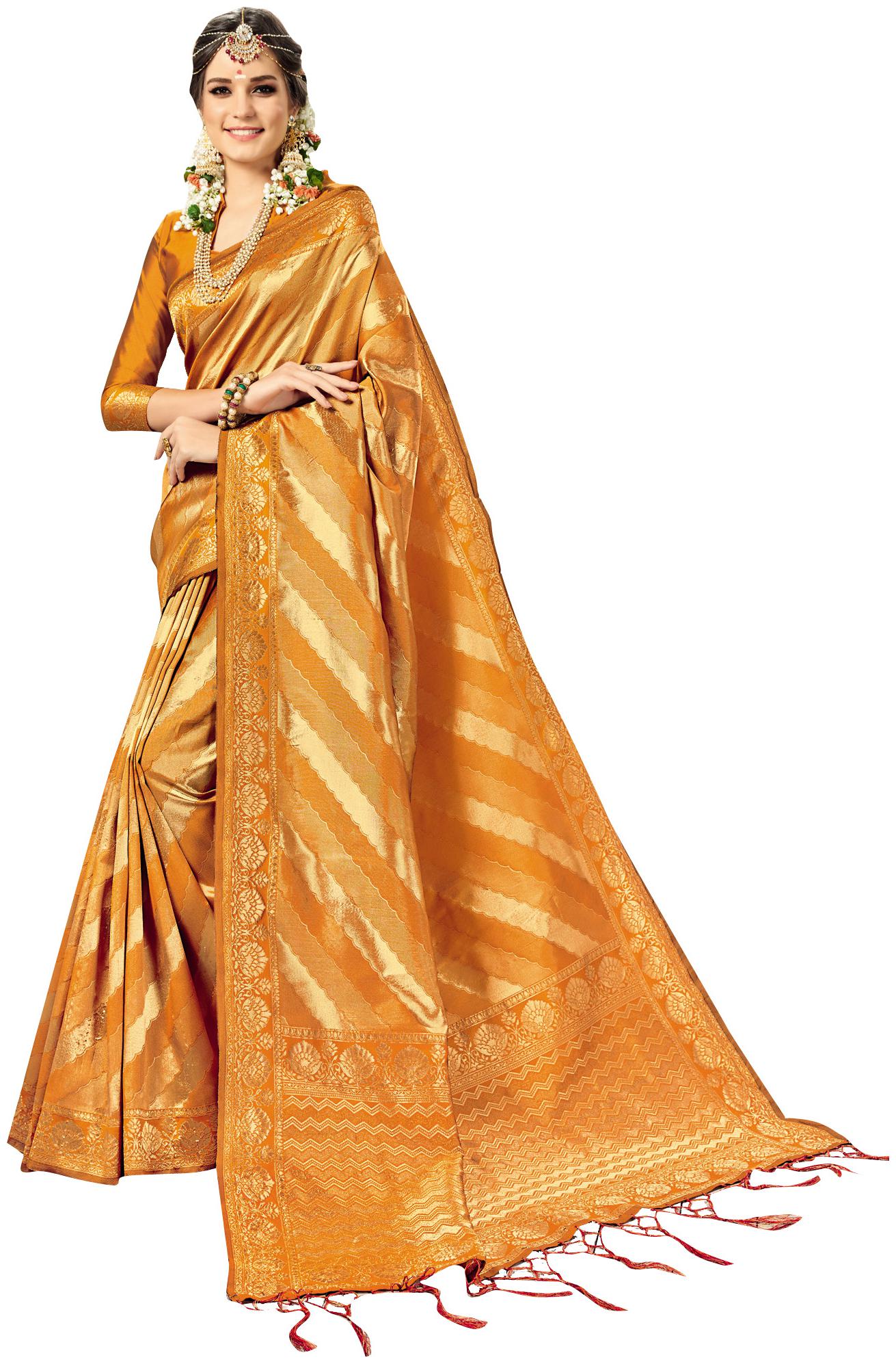 

Viva N Diva Orange Color Kanjivaram Art Silk Saree With Blouse Piece
