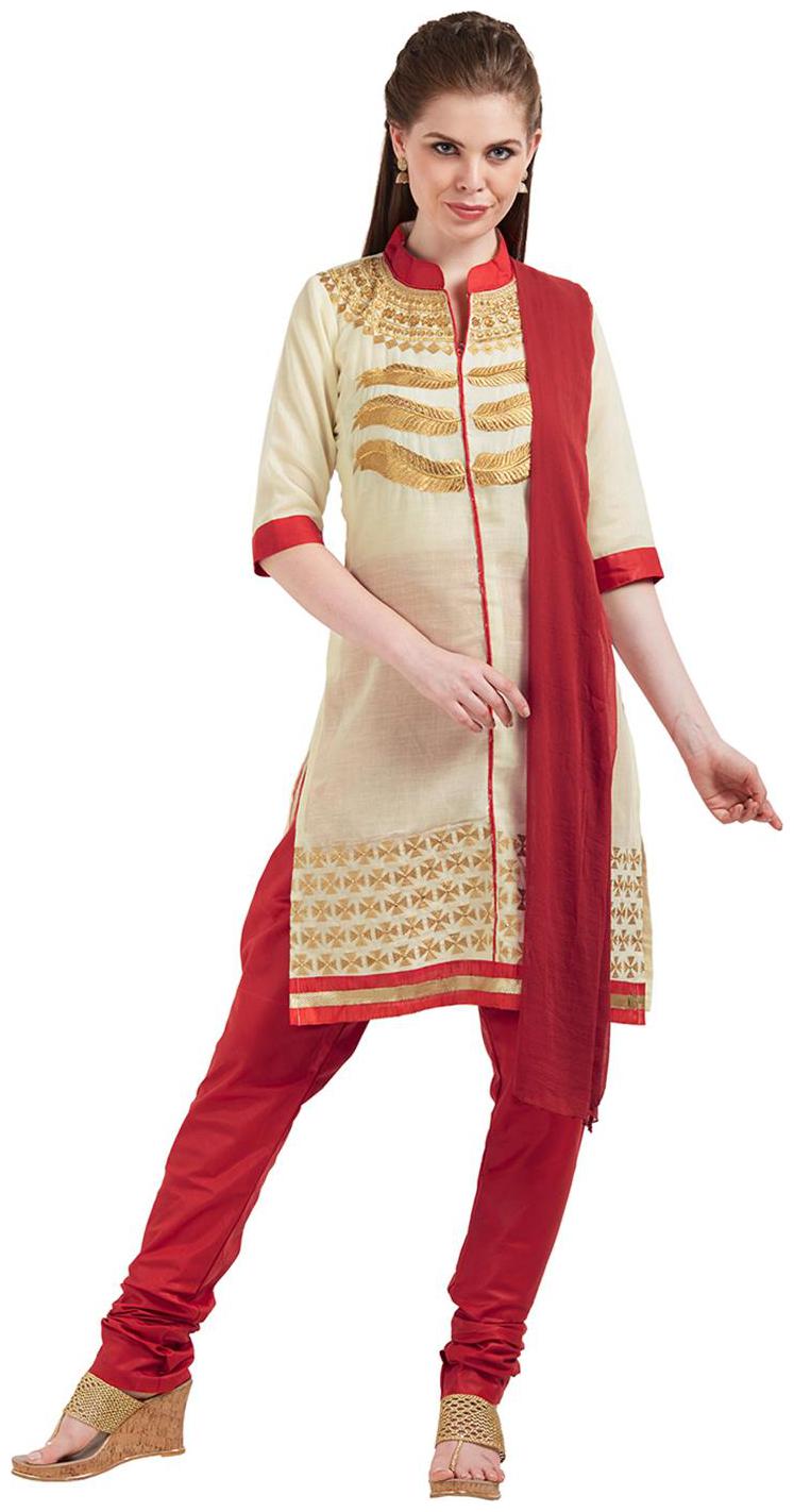 

Viva N Diva Cream Color Cotton Emboidery Dress Material With Dupatta