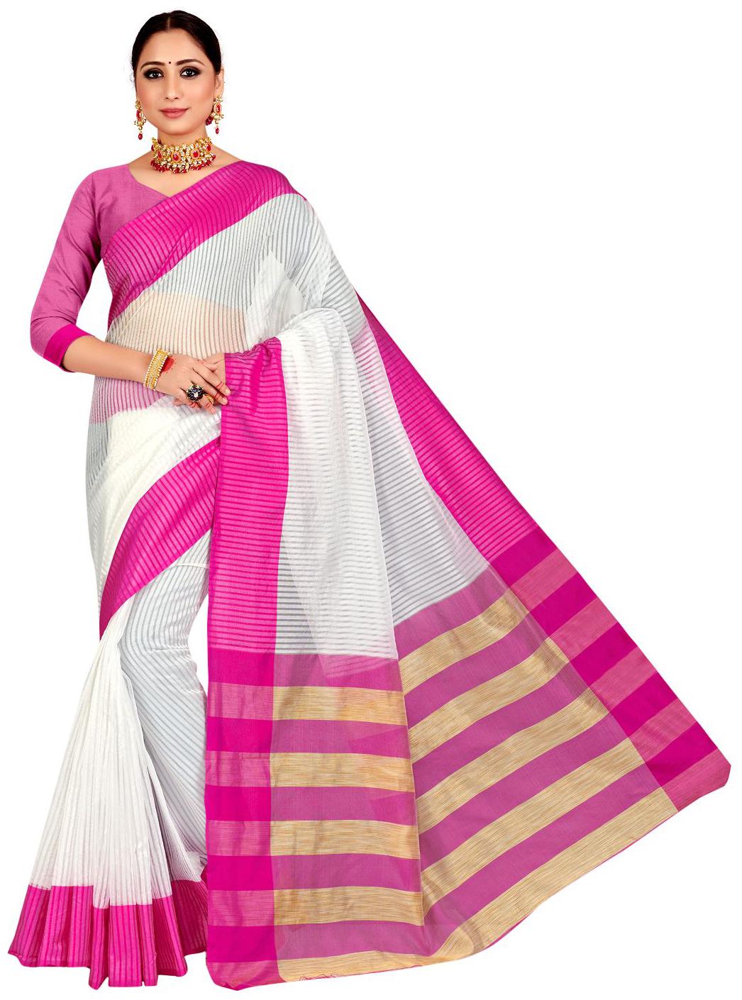 

Viva N Diva Women Linen Daily Wear Saree With Blouse Piece (Pink White)