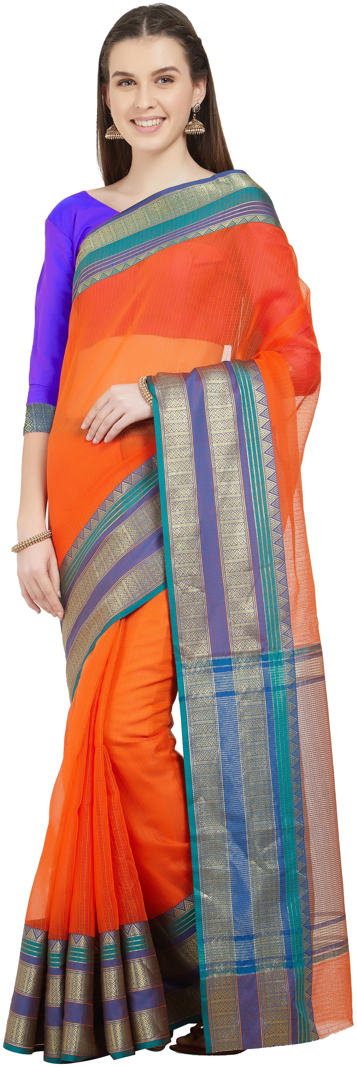 

Viva N Diva Orange Color Cotton Silk Saree With Blouse Piece