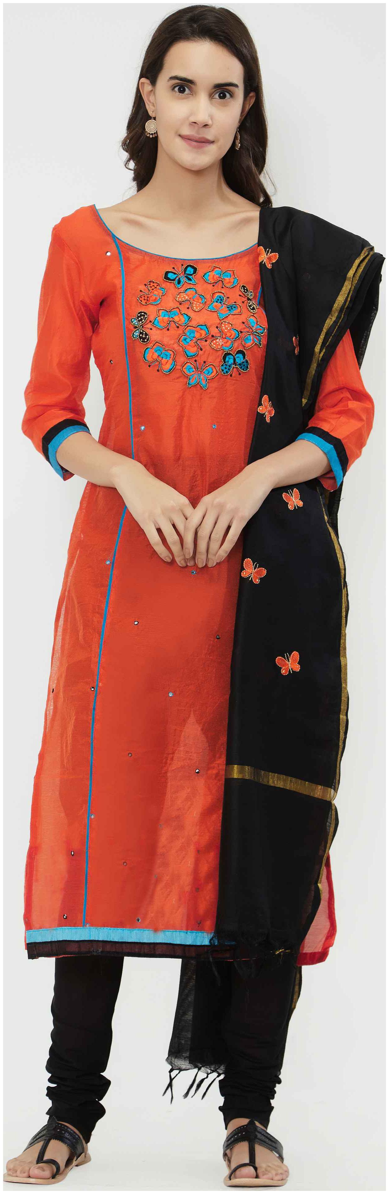 

Viva N Diva Orange Color Chanderi Cotton Dress Material