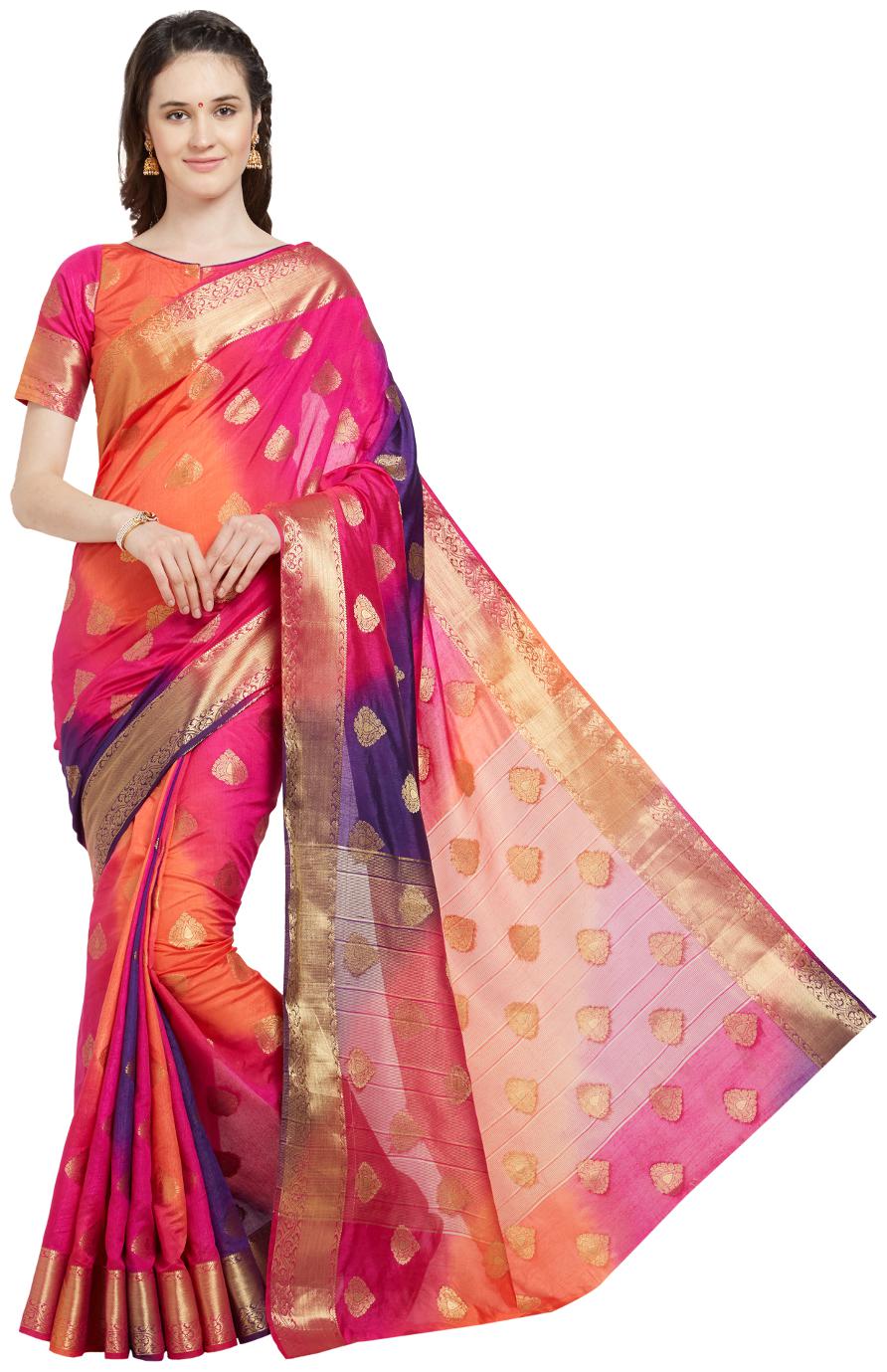 

Viva N Diva Pink Orange Color Banarasi Art Silk Saree With Blouse Piece