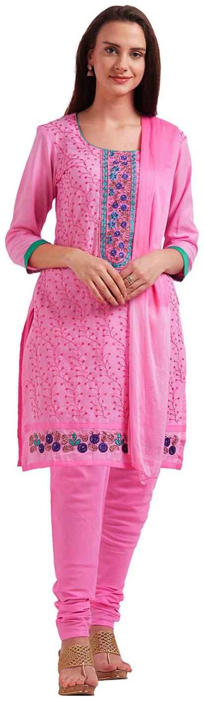 

Viva N Diva Light Pink Color Cotton Emboidery Dress Material With Dupatta