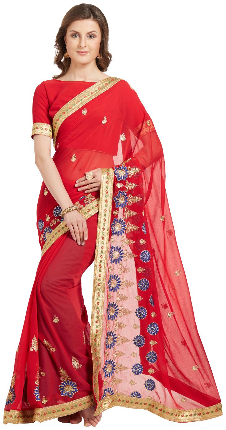 

Viva N Diva Red Color Marble Chiffon Embroidered Saree