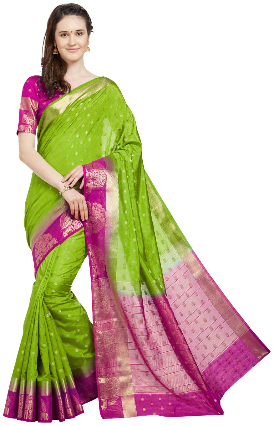 

Viva N Diva Green Pink Color Banarasi Art Silk Saree With Blouse Piece