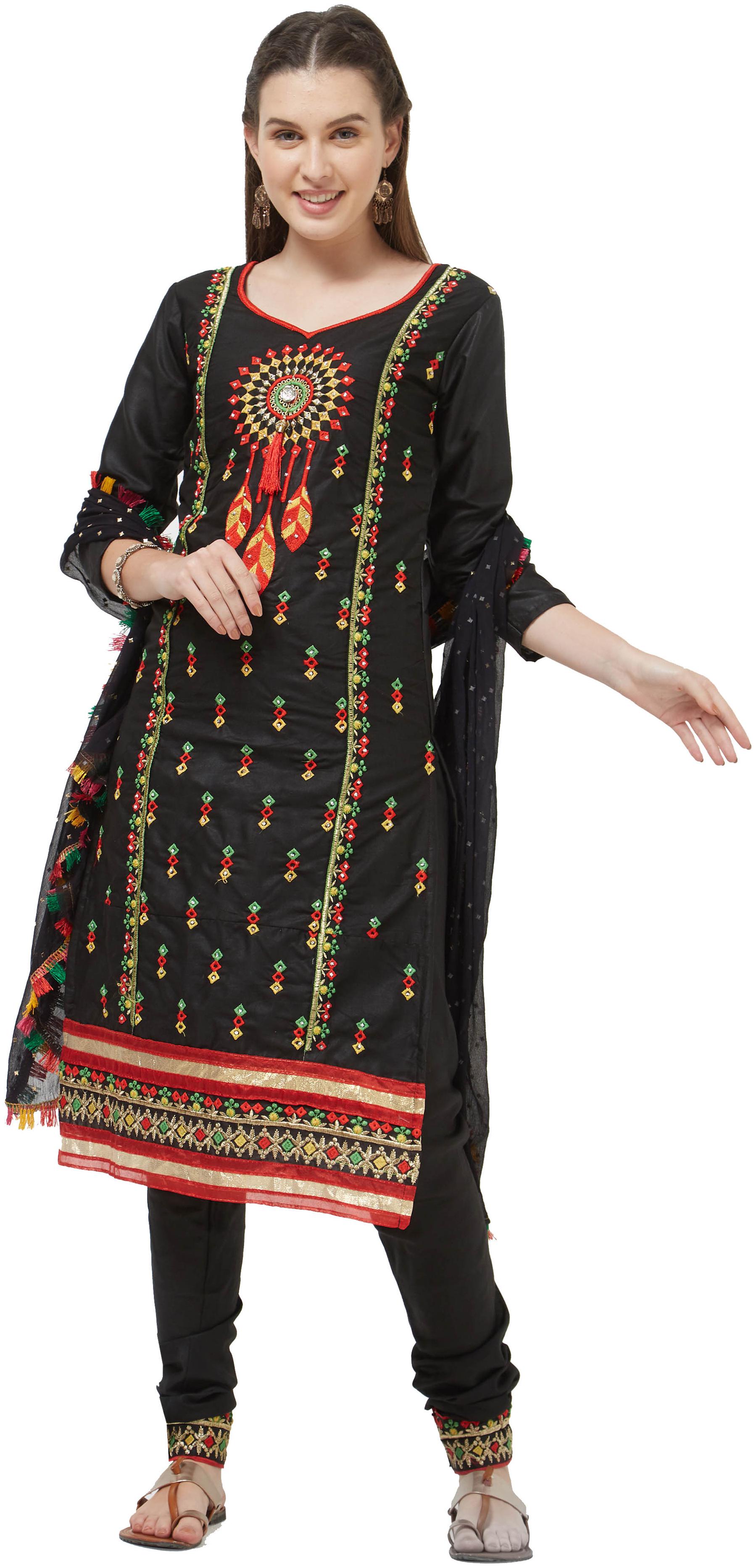 

Viva N Diva Black Color Cotton Embroidered Top Dress Material