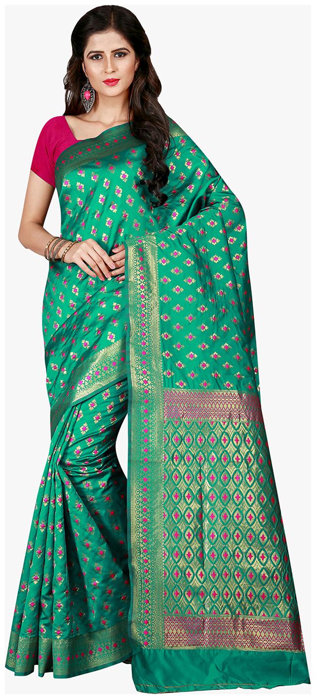 

Viva N Diva Turquoise Green Color Patola Silk Woven Work Saree With Blouse Piece