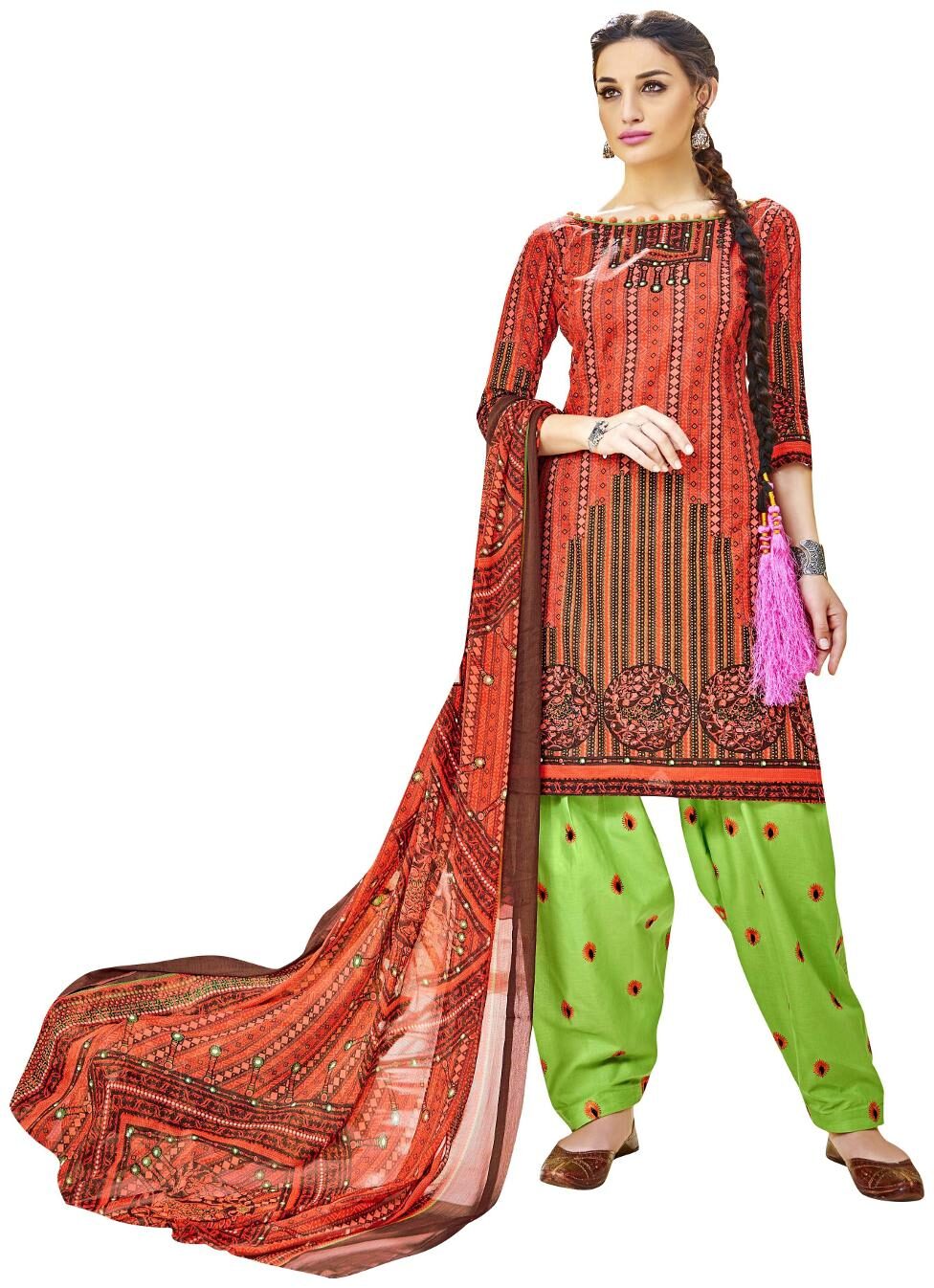 

Viva N Diva Orange Colour Cotton Un-Stitched Dress Material