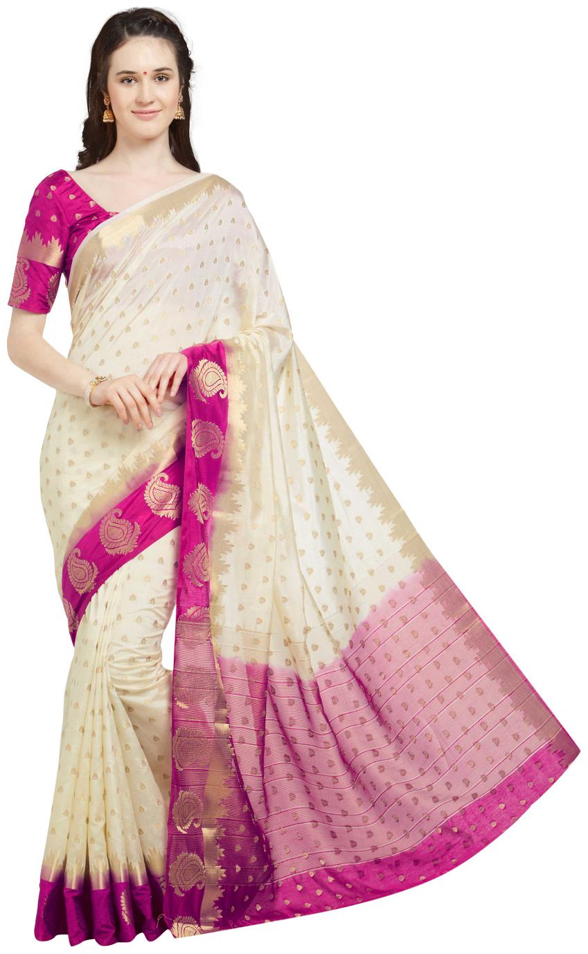 

Viva N Diva Cream Pink Color Banarasi Art Silk Saree With Blouse Piece