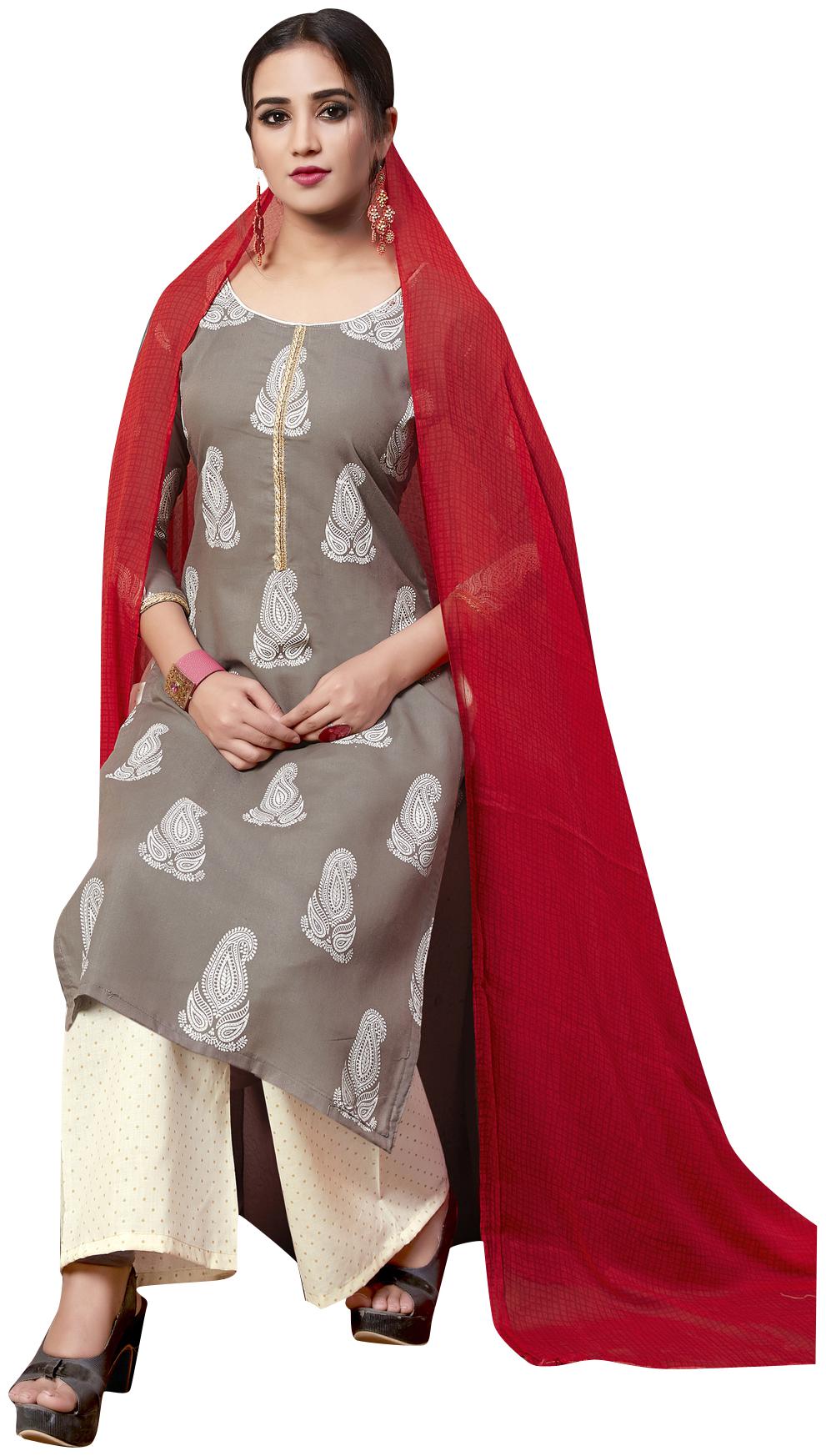 

Viva N Diva Grey Color Khadi Print Dress Material