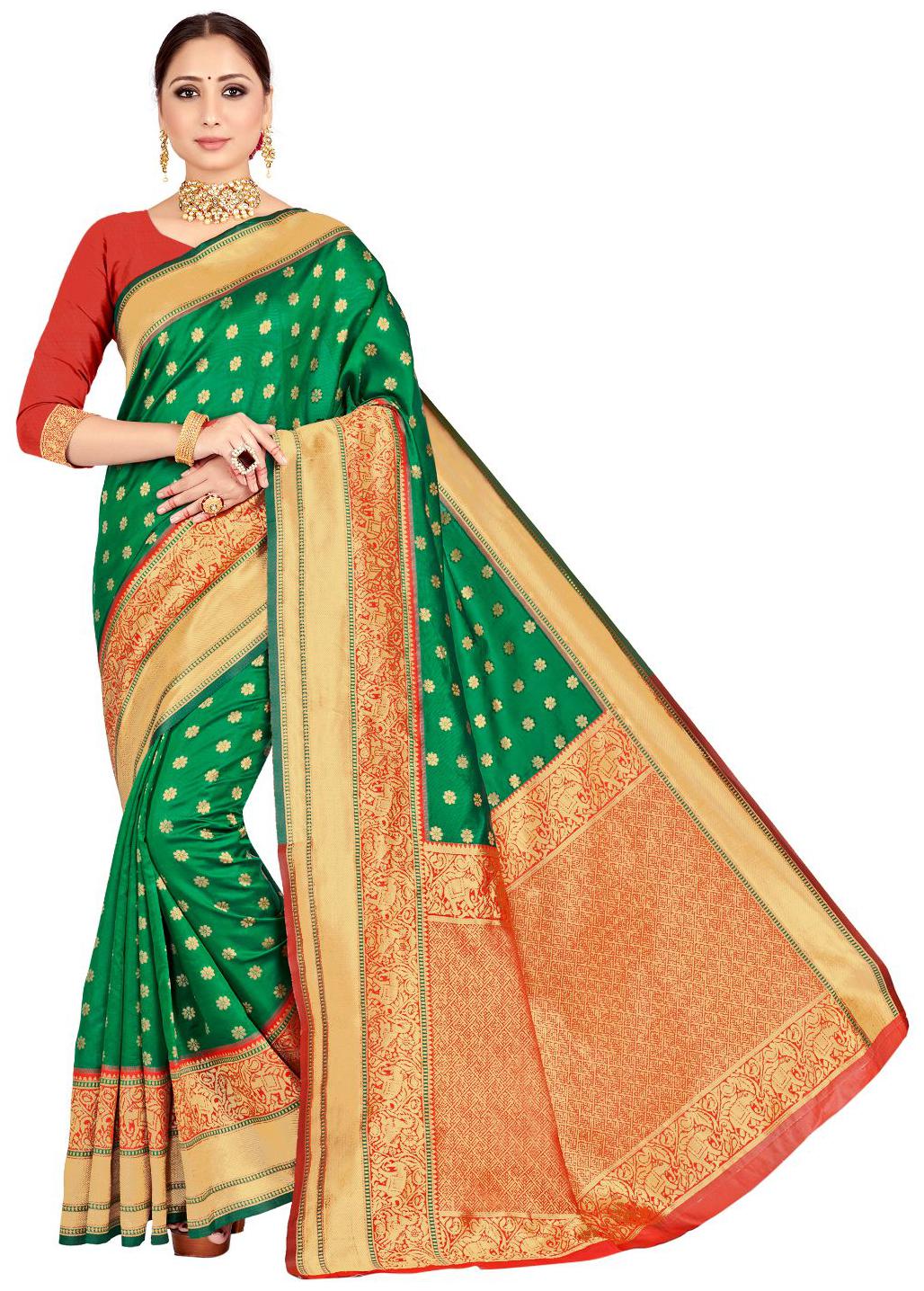 

Viva N Diva Women Artificial Silk Party Wear Saree With Blouse Piece (Green)