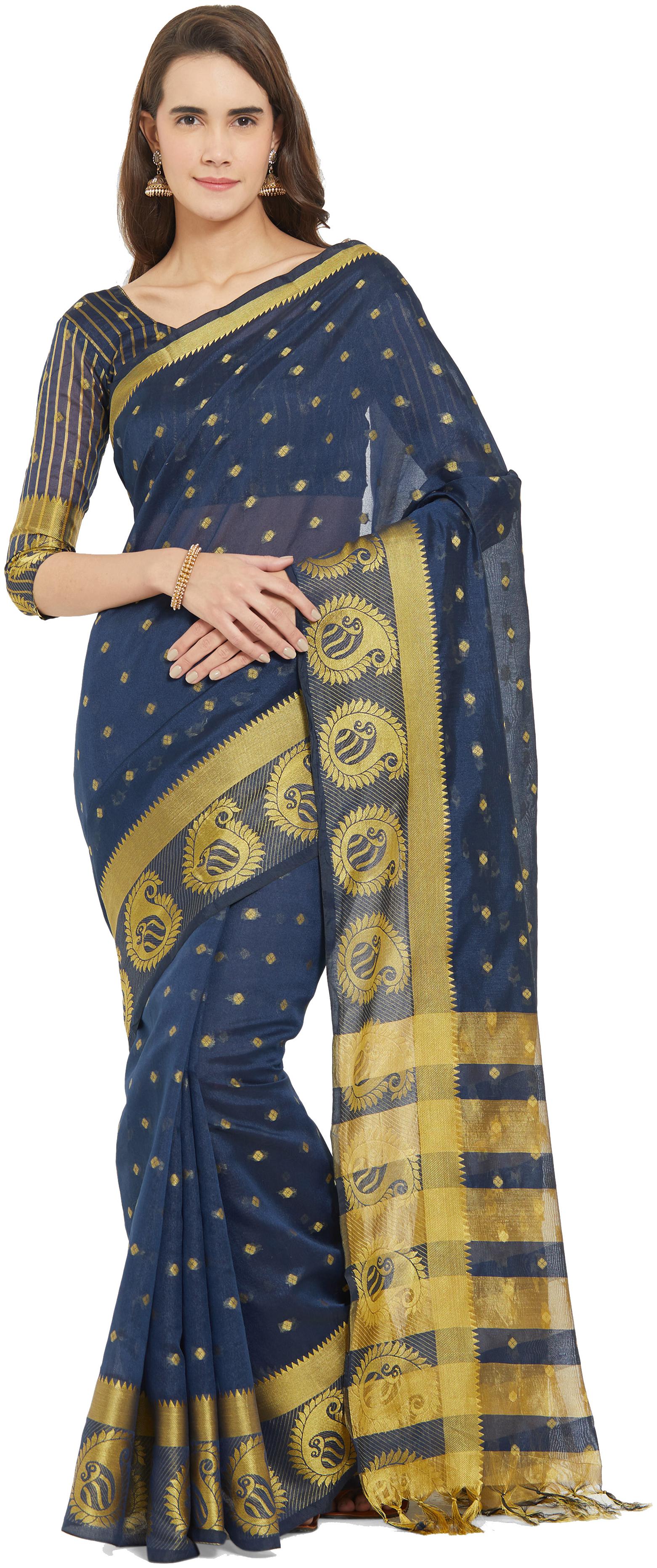 

Viva N Diva Navy Blue Color Banarasi Art Silk Saree With Unstitched Blouse Piece