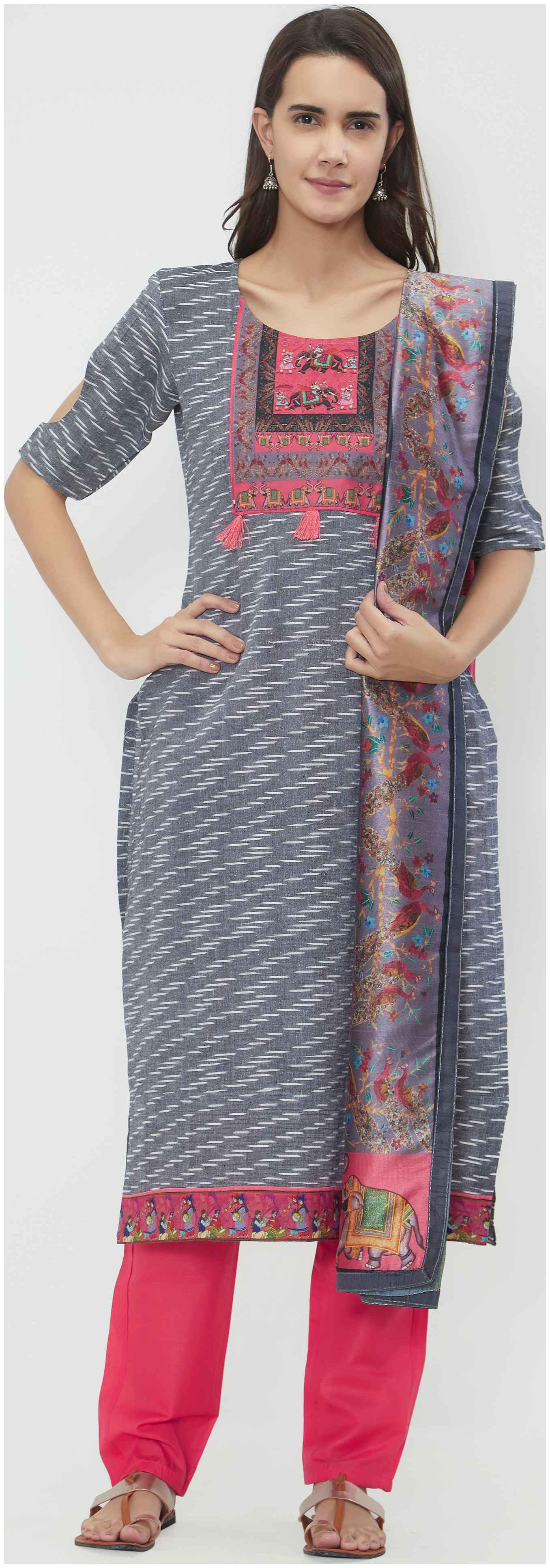 

Viva N Diva Grey Color Cotton Dress Material