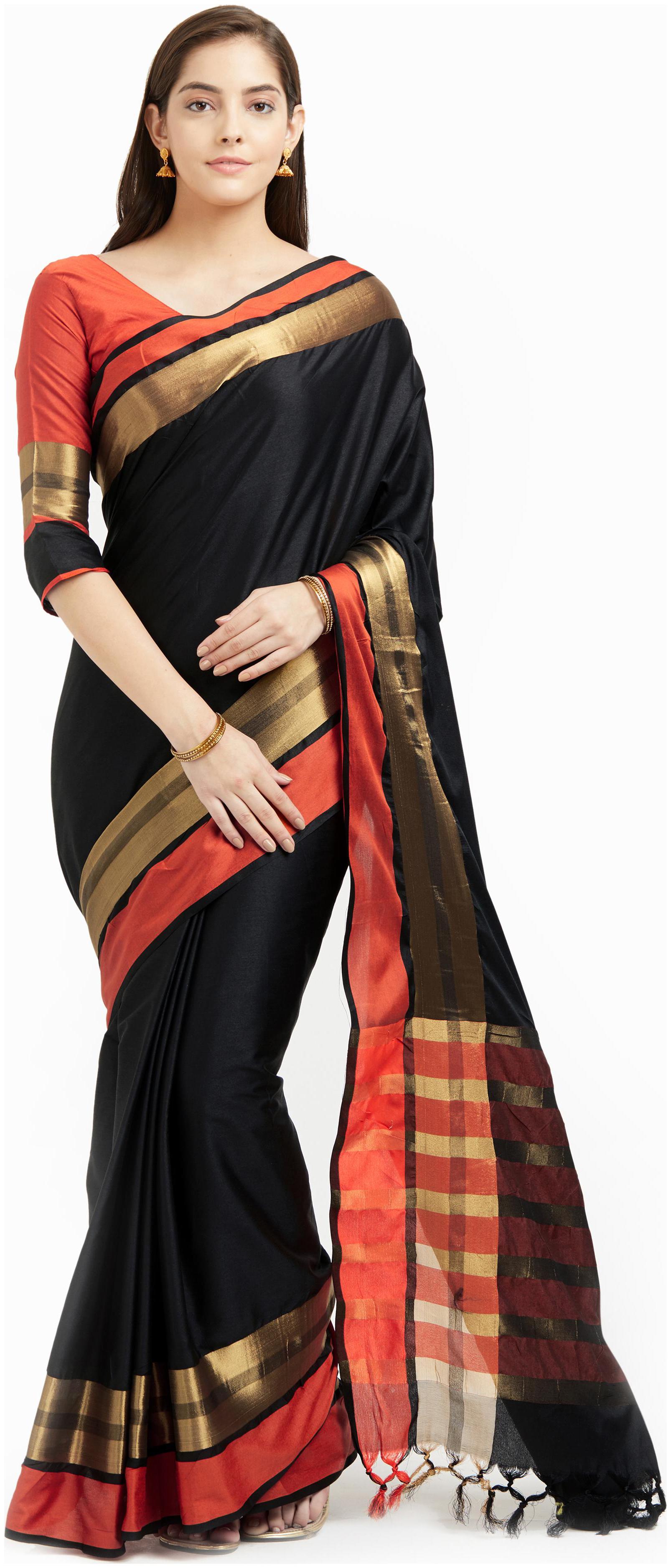 

Viva N Diva Black Rust Color Cotton Silk Saree