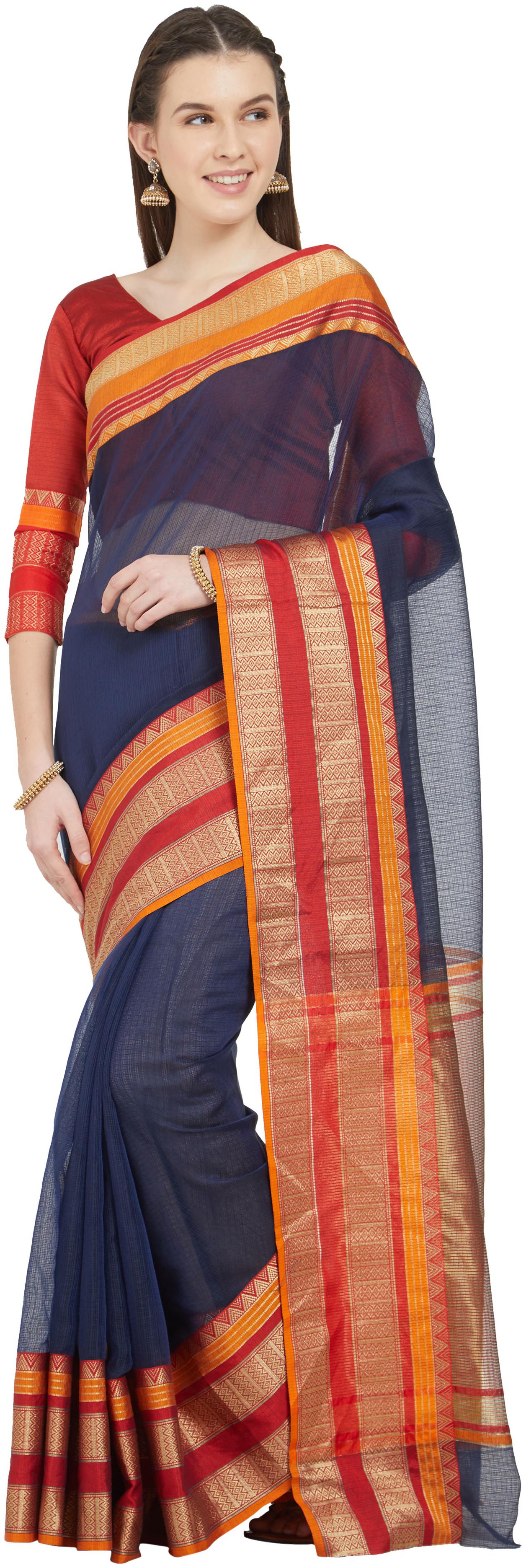 

Viva N Diva Navy Blue Color Cotton Silk Saree With Blouse Piece