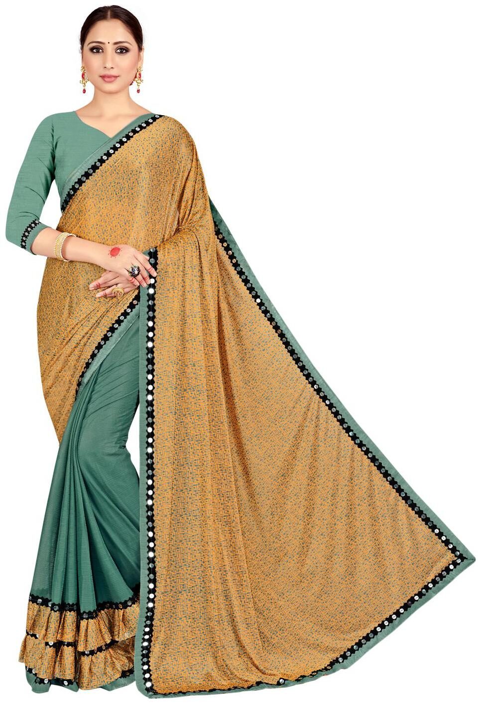 

Viva N Diva Women Crepe Party Wear Saree With Blouse Piece (Brown Green)