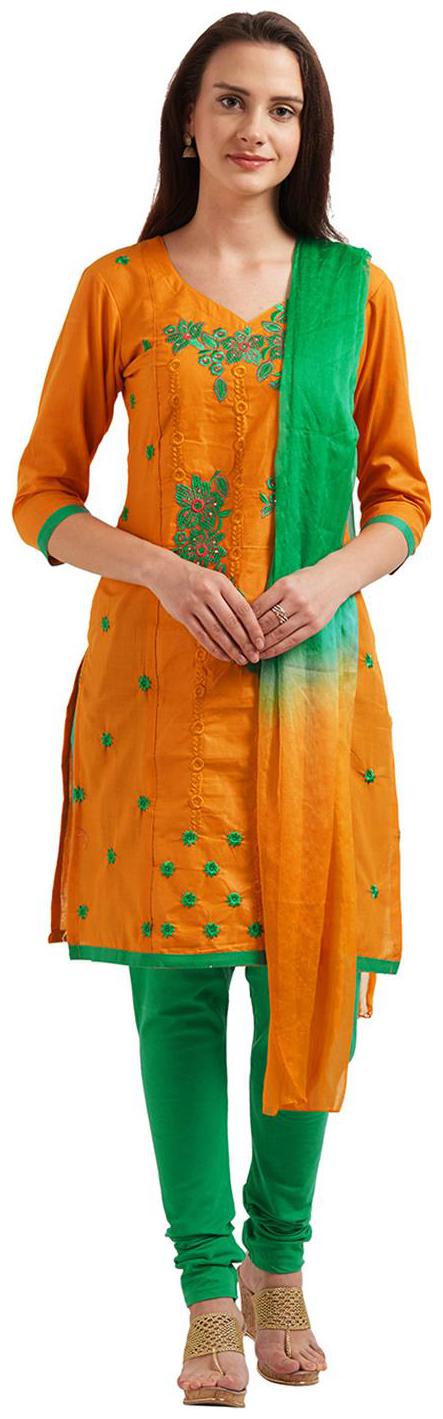 

Viva N Diva Mustard Color Cotton Emboidery Dress Material With Dupatta