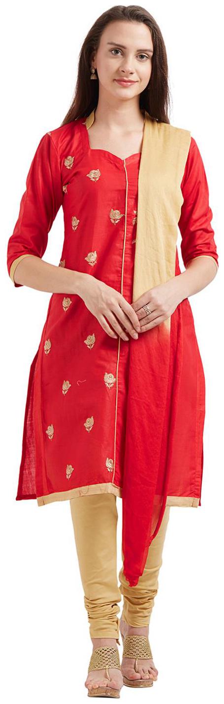 

Viva N Diva Red Color Cotton Emboidery Dress Material With Dupatta