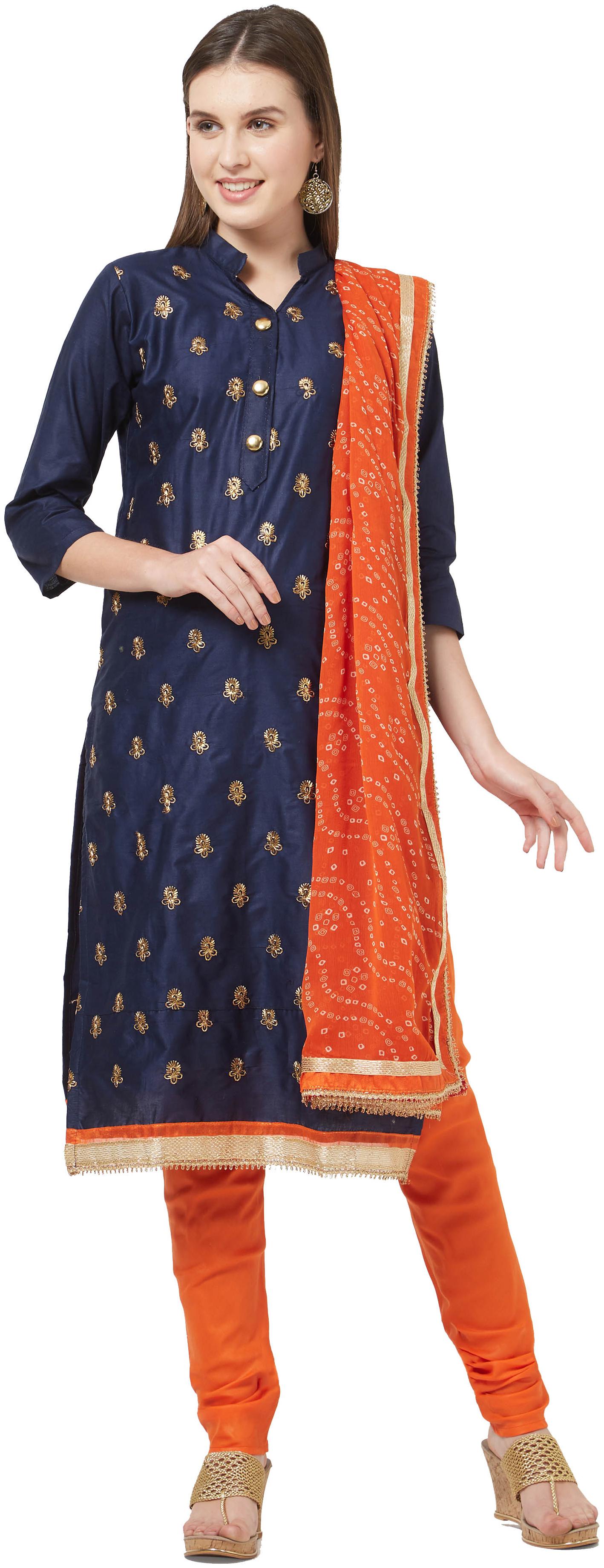 

Viva N Diva Navy Blue Color Cotton Embroidered Top Dress Material