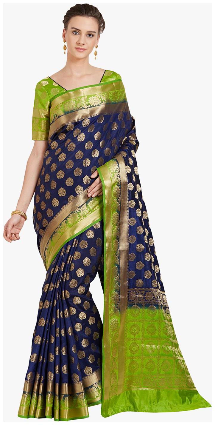 

Viva N Diva Blue Color Art Silk Kanchipuram Saree With Blouse Piece