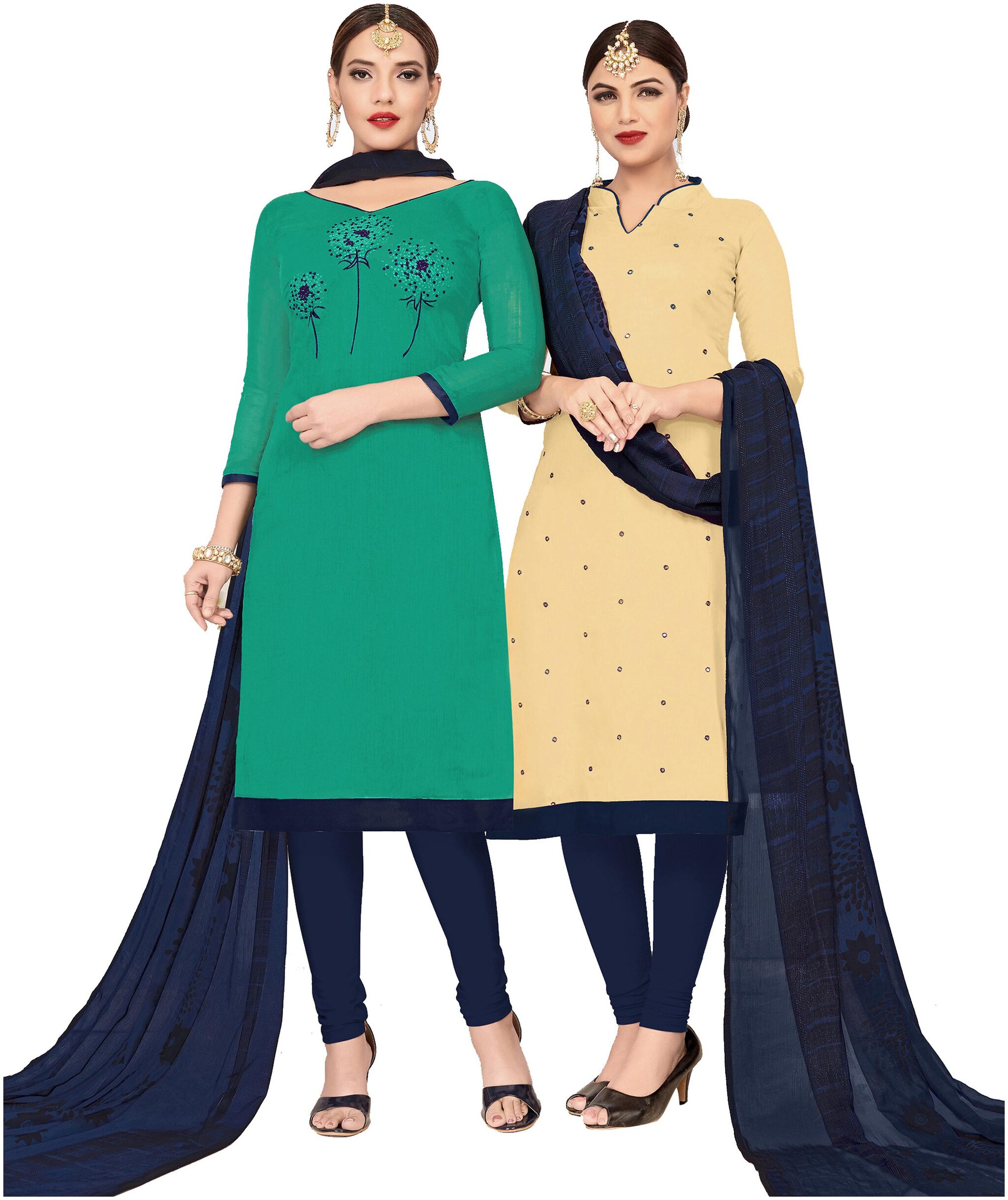 

Viva N Diva Dark Green Cream Cotton Modal Embroidered Dress Material