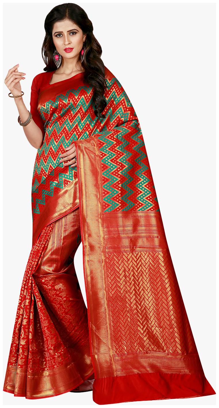 

Viva N Diva Red Color Patola Silk Woven Work Saree With Blouse Piece