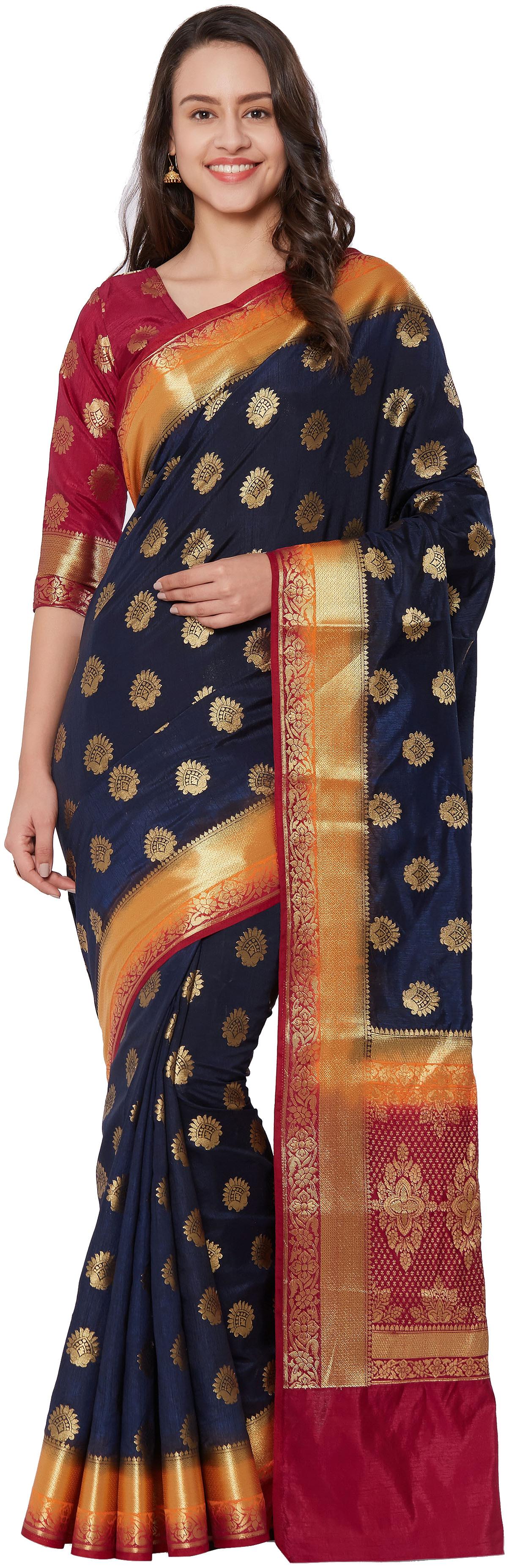 

Viva N Diva Navy Blue Color Banarasi Silk Saree